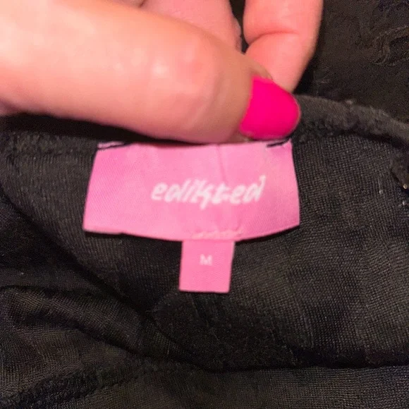 NWOT - Edikted Black Shredded Mini Dress with Plunge Neckline - Picture 8 of 11